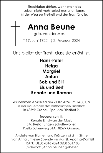 Anzeige von Anna Beune 