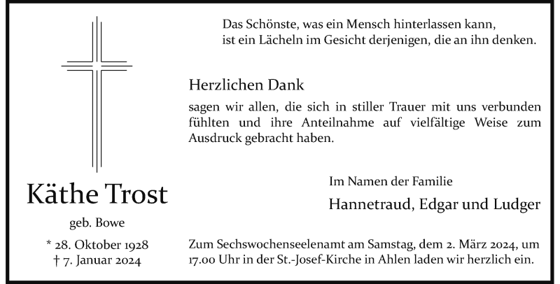  Traueranzeige für Käthe Trost vom 24.02.2024 aus 