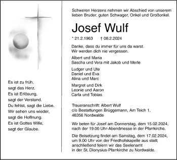 Anzeige von Josef Wulf 