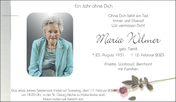 Anzeige von Maria Wilmer 