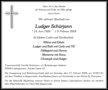 Anzeige von Ludger Schürjann 