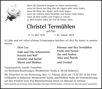Anzeige von Christel Termühlen 