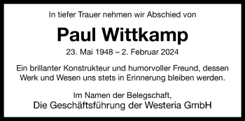 Anzeige von Paul Wittkamp 
