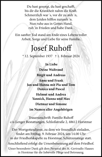 Anzeige von Josef Ruhoff 