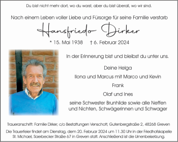 Anzeige von Hansfriedo Dirker 