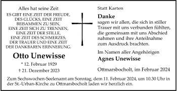 Anzeige von Otto Unewisse 