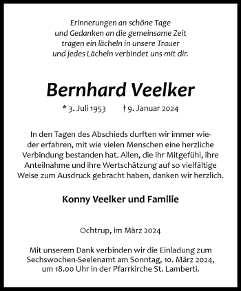 Anzeige von Bernhard Veelker 
