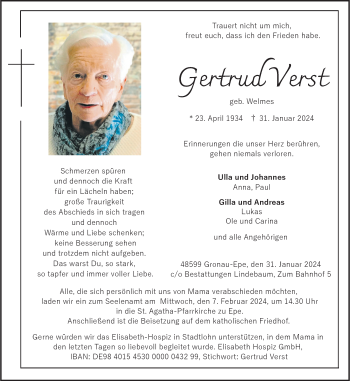 Anzeige von Gertrud Verst 