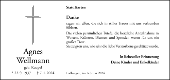 Anzeige von Agnes Wellmann 