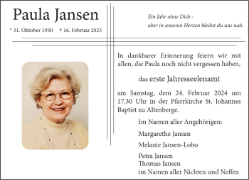 Anzeige von Paula Jansen 