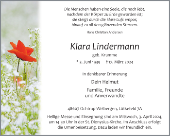 Anzeige von Klara Lindermann 