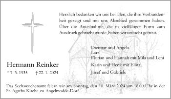 Anzeige von Hermann Reinker 