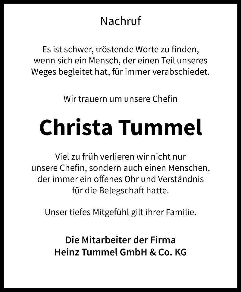  Traueranzeige für Christa Tummel vom 06.03.2024 aus 