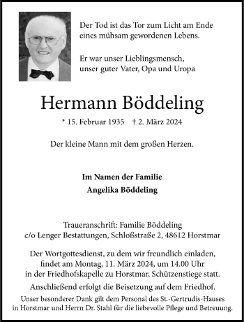 Anzeige von Hermann Böddeling 