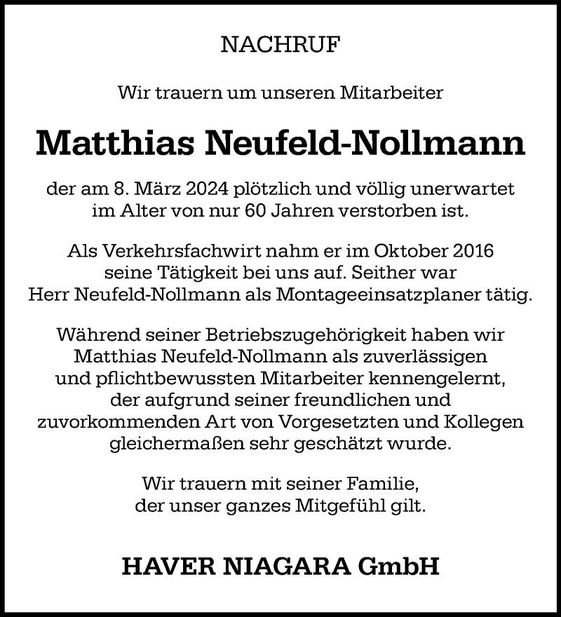 Traueranzeige für Matthias Neufeld-Nollmann vom 21.03.2024 aus 