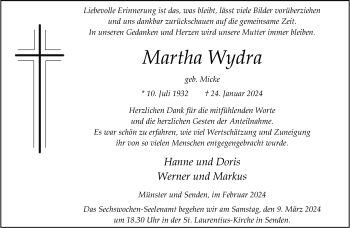 Anzeige von Martha Wydra 
