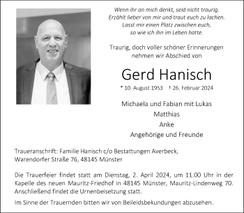 Anzeige von Gerd Hanisch 