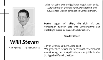 Anzeige von Willi Steven 