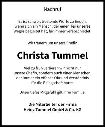 Anzeige von Christa Tummel 