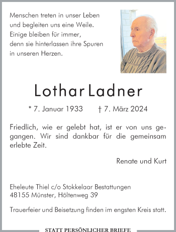 Anzeige von Lothar Ladner 