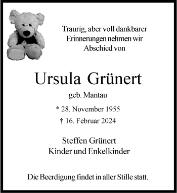 Anzeige von Ursula Grünert 