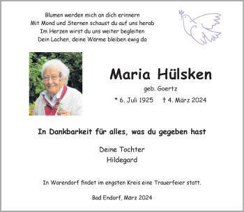 Anzeige von Maria Hülsken 