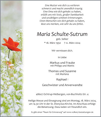Anzeige von Maria Schulte-Sutrum 
