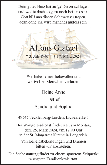 Anzeige von Alfons Glatzel 