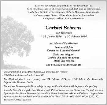 Anzeige von Christel Behrens 