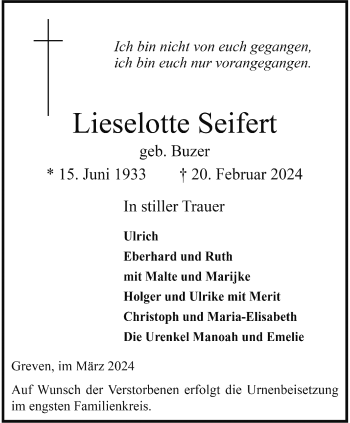 Anzeige von Lieselotte Seifert 