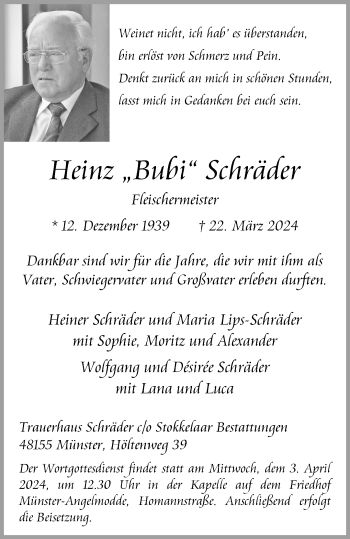 Anzeige von Heinz Schräder 