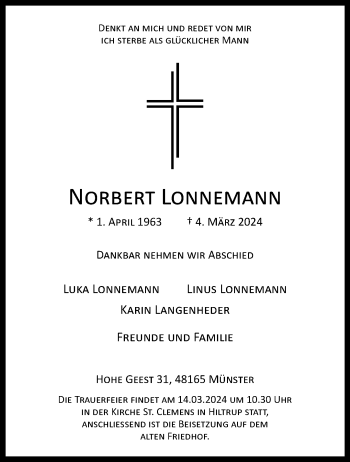 Anzeige von Norbert Lonnemann 