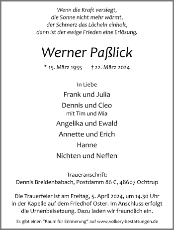 Anzeige von Werner Paßlick 