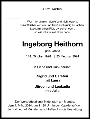 Anzeige von Ingeborg Heithorn 