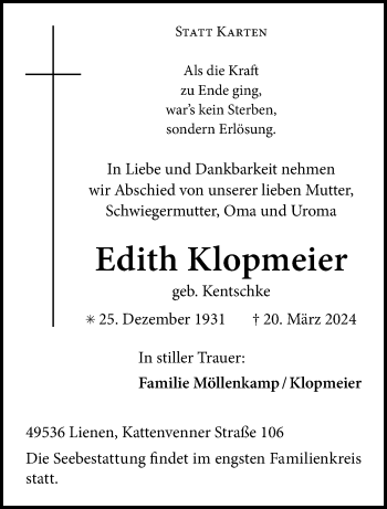 Anzeige von Edith Klopmeier 