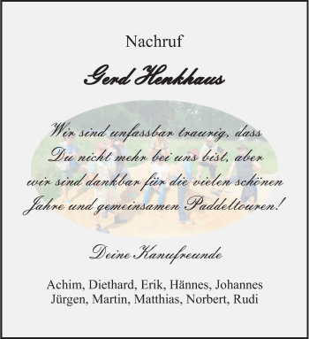 Anzeige von Gerd Henkhaus 