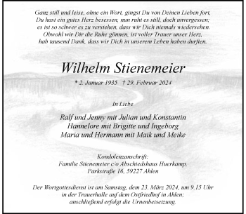 Anzeige von Wilhelm Stienemeier 