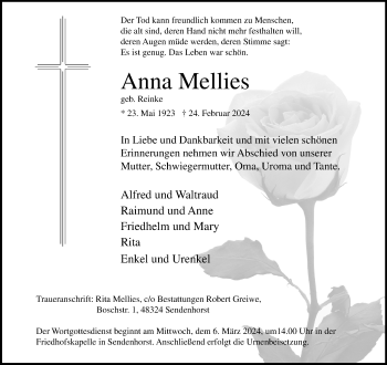 Anzeige von Anna Mellies 