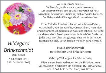 Anzeige von Hildegard Brinkschmidt 