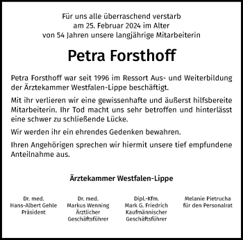 Anzeige von Petra Forsthoff 