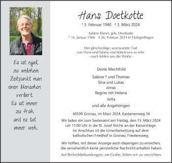 Anzeige von Hans Doetkotte 