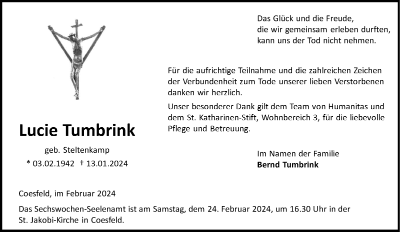  Traueranzeige für Lucie Tumbrink vom 21.02.2024 aus 