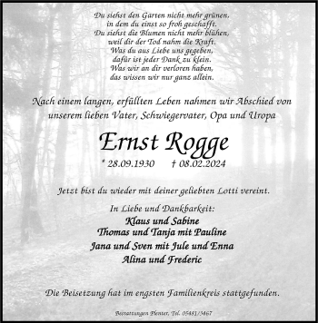 Anzeige von Ernst Rogge 