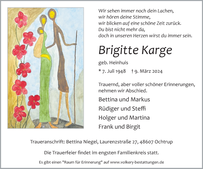  Traueranzeige für Brigitte Karge vom 12.03.2024 aus 