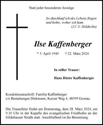 Anzeige von Ilse Kaffenberger 