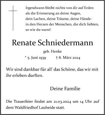 Anzeige von Renate Schniedermann 