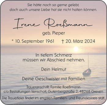 Anzeige von Irene Roeßmann 