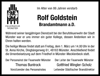 Anzeige von Rolf Goldstein 