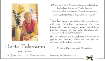 Anzeige von Herta Felsmann 