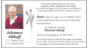 Anzeige von Johannes Olthoff 